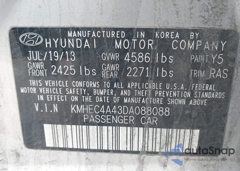 2013 Hyundai Sonata Hybrid z USA, uszkodzony, nr VIN KMHEC4A43DA088088